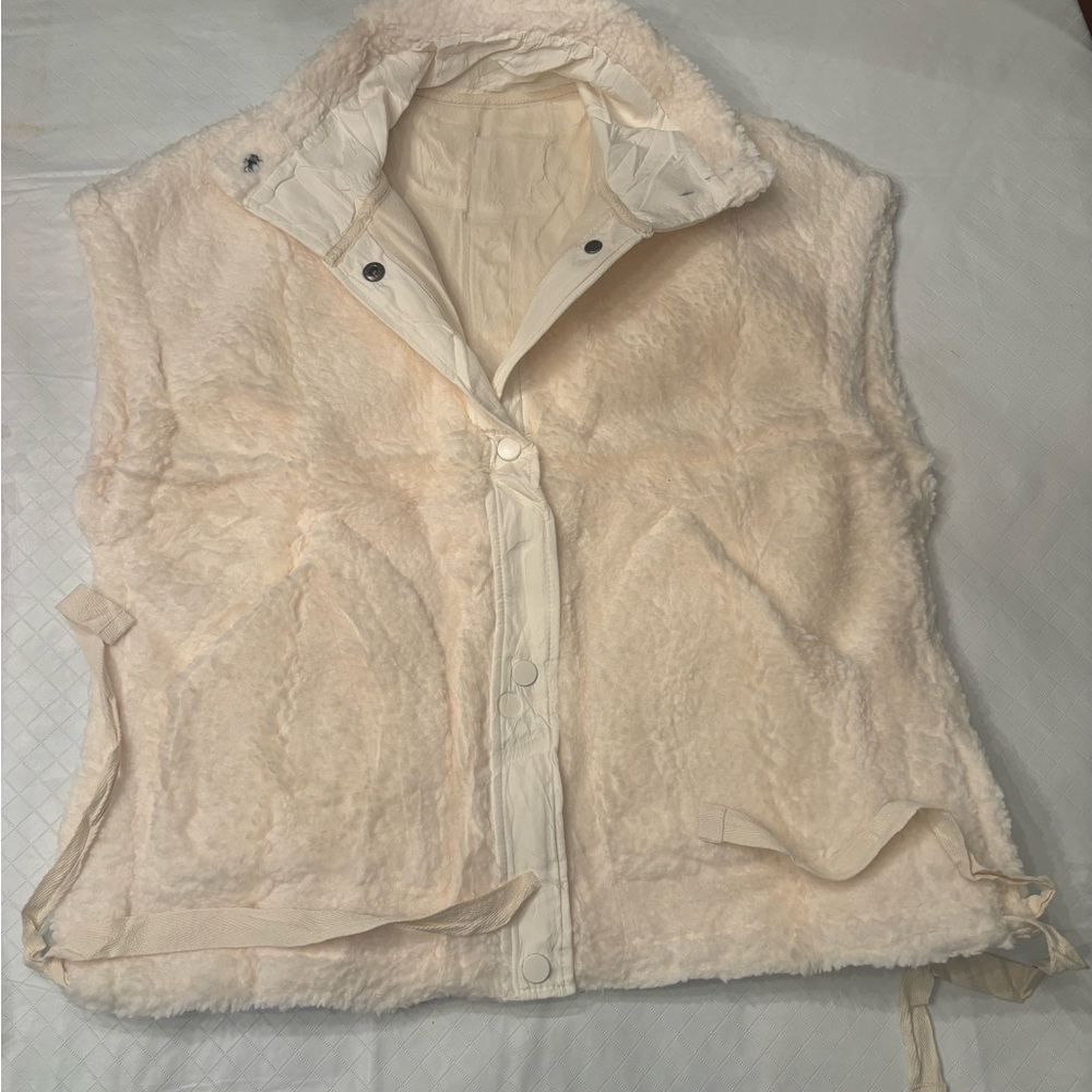 Cream Fuzzy Vest with snap closure
